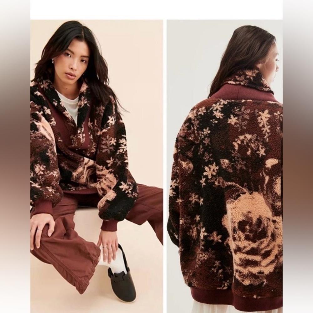 Free People Floral Jacket in Brown and Cream - NWT - medium